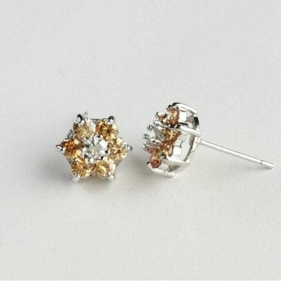 NEW Imperial Topaz cubic zirconia flower stud earrings 14k white gold overlay - Picture 3 of 6